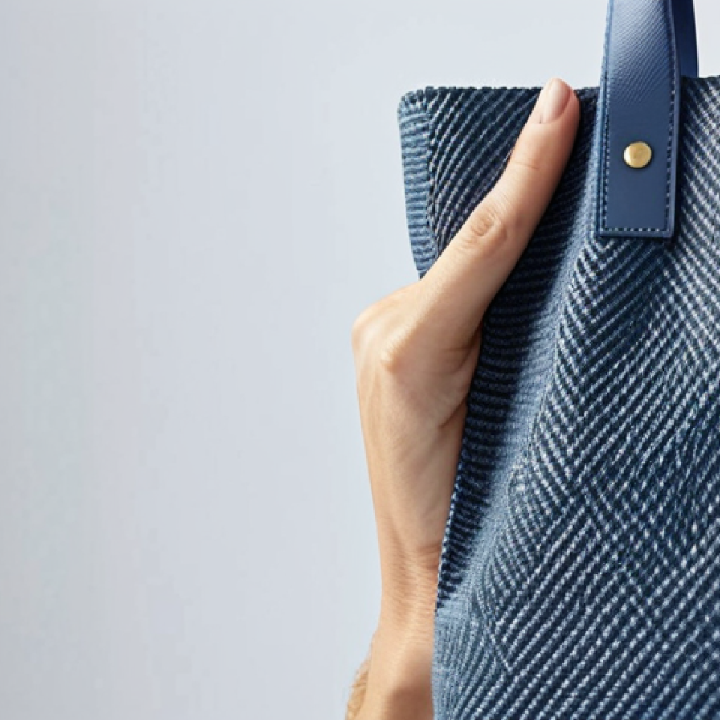 지속가능한 악세서리의 생산 과정 - Recycled Materials**

A stylish tote bag crafted from recycled PET bottles, displayed on a bright, m...