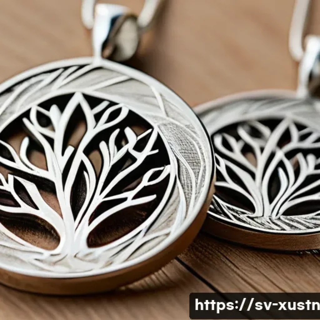 친환경 악세서리 브랜드 추천 - A close-up shot of elegant jewelry crafted from recycled silver and natural wood, featuring intricat...