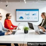 소비자와 브랜드의 소통  지속가능성 - A vibrant and engaging scene showing a diverse group of Swedish company employees in a modern office...